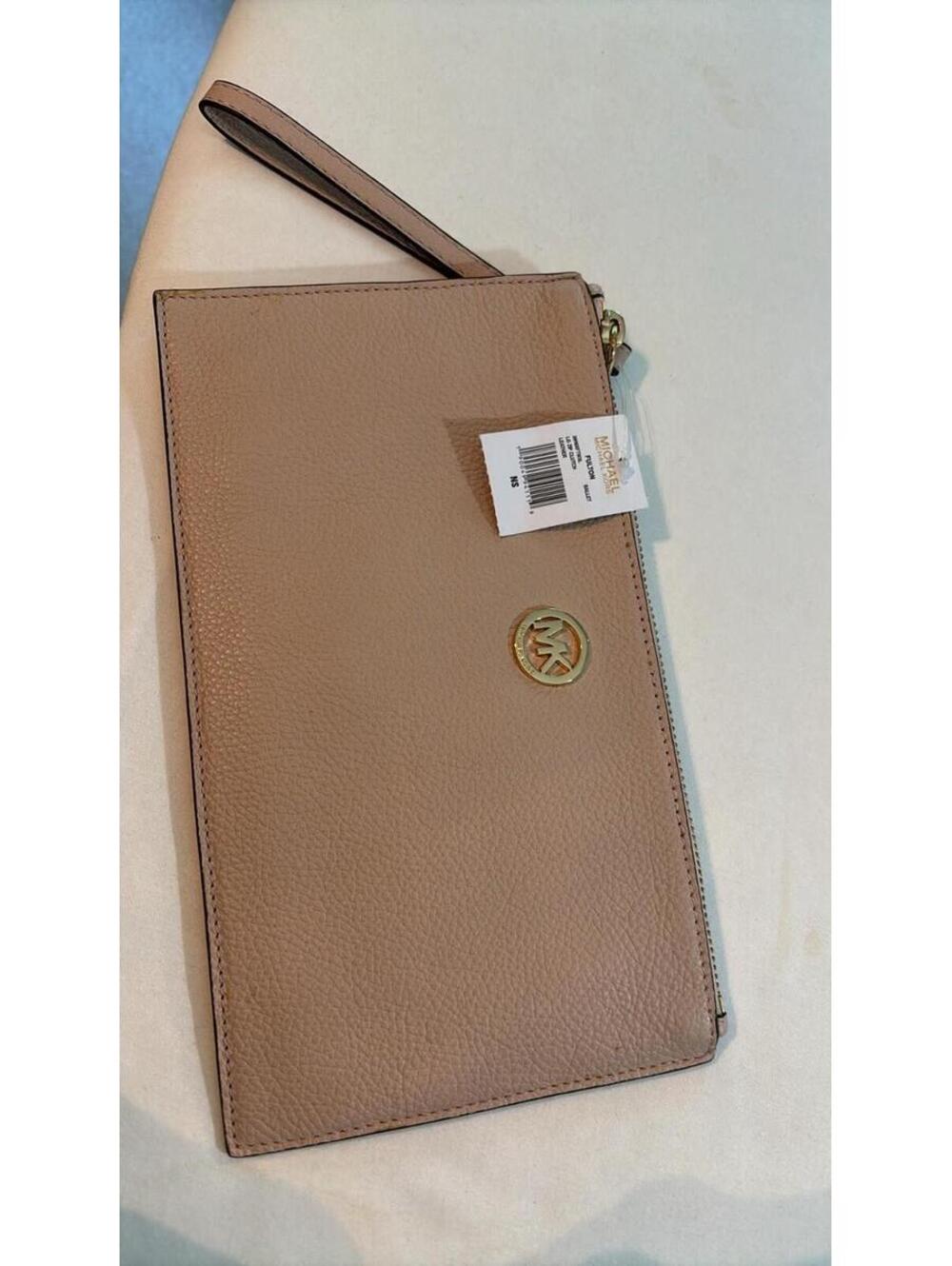 Michael Kors Slim Pebble Leather Wristlet Soft Blush Taupe NWT